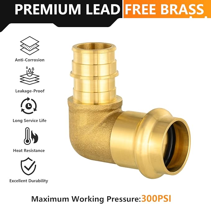 30-Pack HeSun Copper Press Fitting Elbow, 3/4" PRESS X 3/4" PEX-A F1960 Expansion Elbow, LF Brass