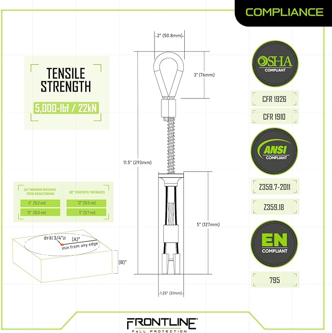Frontline COB345K Reusable 5K Concrete and Steel Anchor Bolt | Removable Trigger Anchor | ANSI, OSHA & EN Compliant | Built Tough, Rugged and Corrosion Resistant