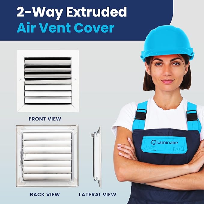 8x8 Inch (Duct Opening) Aluminum 2-Way Air Flow Vent – HVAC Vent Cover for Wall or Ceiling – Quiet HVAC Wall Register with Multi-Shutter Damper – Adjustable Curved Blade - Plastic Seal for Tight Fit