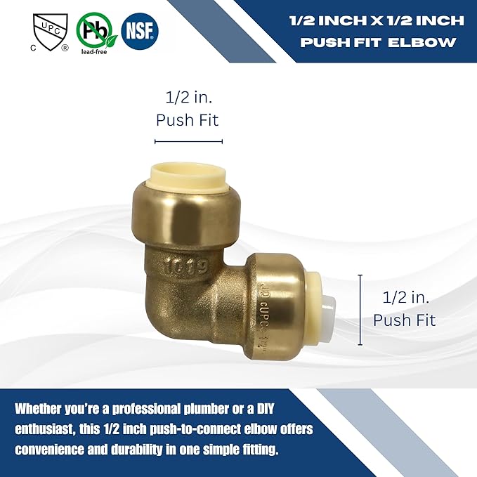 XFITTING Push to Connect 1/2 inch Elbow, Push Fit Elbow, 2 Pieces