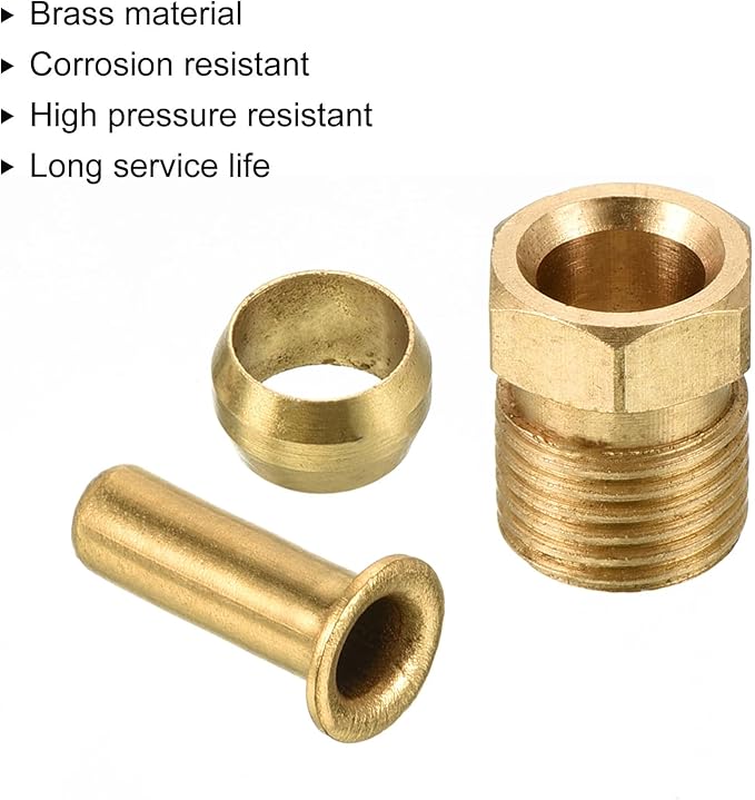 PATIKIL 4mm ID 6mm OD Tube Brass Compression Assortment Kit 2 Set, Sleeve Ferrule & Insert & Nut