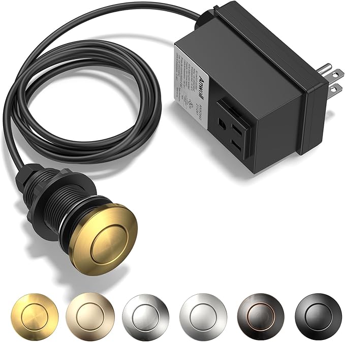 Garbage Disposal Air Switch Kit, Brushed Gold Finish, Compatible with Moen Brushed Gold Faucets, UL Listed Sink Top Button, Universal Countertop Design