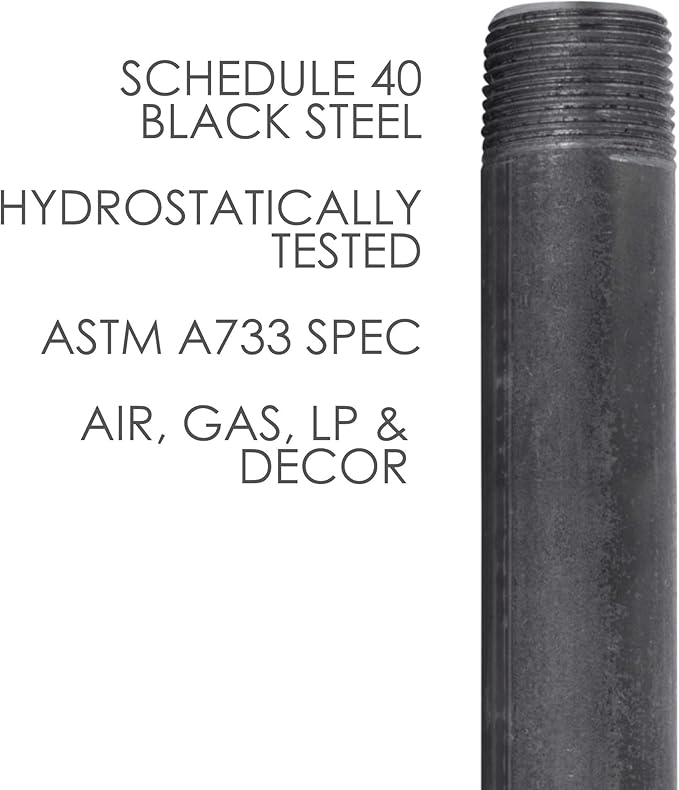 PIPE DECOR 1" x 3" Black Steel Plumbing Pipe, 6-Pack, Pre Cut Connector, Industrial Steel Grey Fits Standard One Inch Threaded Black Malleable Iron Fittings, Build Vintage DIY Furniture