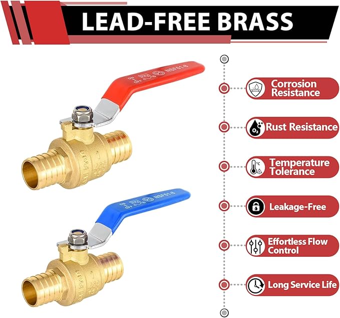 10-Pack EFIELD 1-Inch Pex Crimp Full Port Shut-off Brass Ball Valve for Hot and Cold Water, Potable Water,(VALVE256-10PCS)