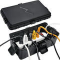 Hrensaw Medium Outdoor Electrical Box(10.6x5.5x4.5inch),IP54 Waterproof Extension Cord Cover w/6 Cable Entry,Weatherproof Connection Box Protect Power Strip,Timer,Plug,Holiday Lights,Black