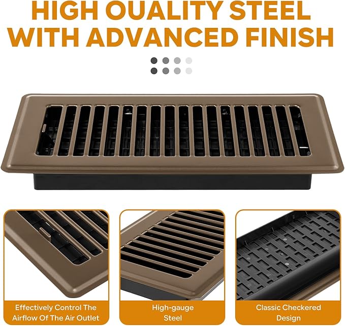 Floor Register 4x10, 6 Pack Floor Vent Covers for Home Floor Heavy Duty Steel Walkable Floor Vents Air Vent Covers for Sidewall and Floor