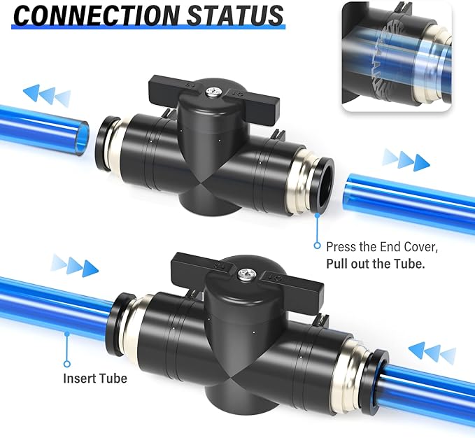 TAILONZ PNEUMATIC BVU-3/8 OD Ball Valve Air Flow Control Valve Push to Connect Fitting (Pack of 1）