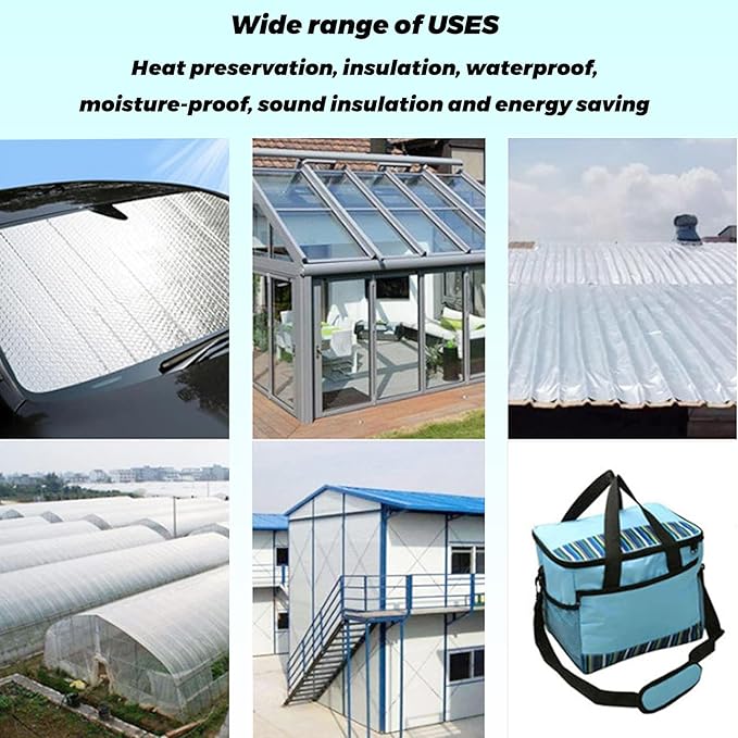 5mm Double-Sided Aluminum Foil Bubble Insulation - Self-Adhesive, Flame Retardant, Thermal Moisture Barrier, Waterproof, for Pipes, Roof, Walls(Size:20㎡,Color:Fixed Width 1m)