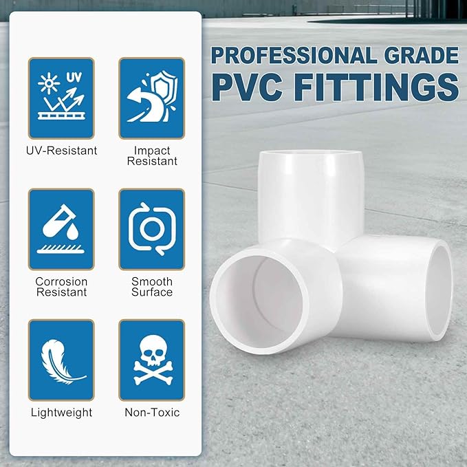 4 Pack 1" SCH40 PVC Elbow Pipe Fitting, 3-Way PVC Elbow Corner Side Outlet Tee Fitting, Furniture Grade Pipe Connectors for DIY Creative Project, Pond Protection, Socket x Socket