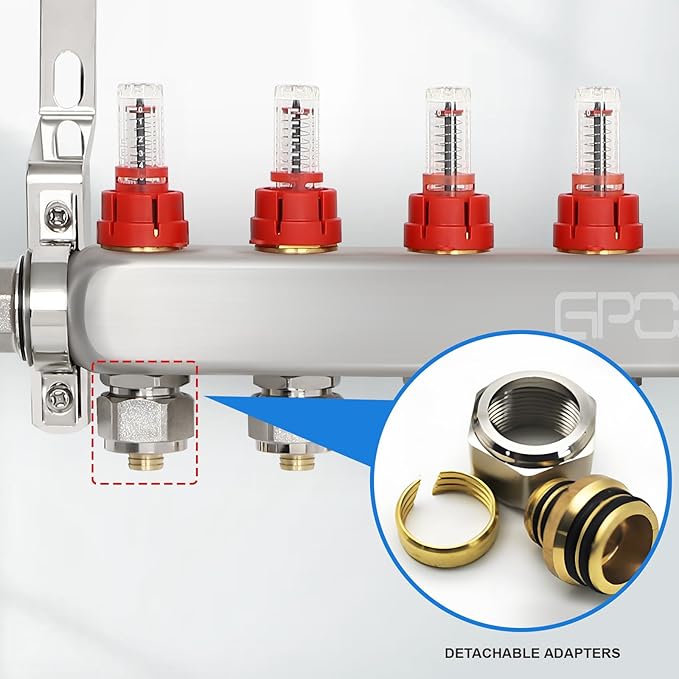 GCCSJ PEX Manifold Radiant Floor Heating Set Stainless Steel Heated Hydronic Heating (10 branch)