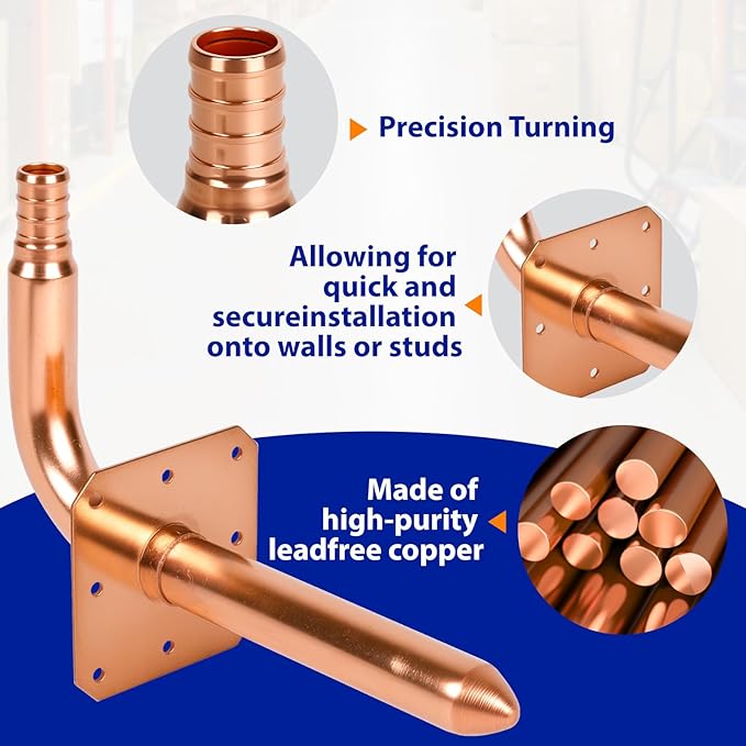 (Znkiok®10 Pack) 1/2 Inch Pex Fittings,Copper Stub Out Elbow With Wall Flange 1/2" x 6"，For Pex B and C Plumbing Systems,UPC,NSF/ANSI 61 Certified.