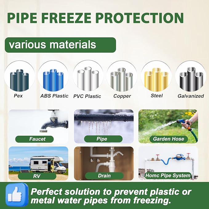 HEATIT Pipe Heat Cable for Water Pipe Freeze Protection, Self-Regulating Heat Tape for Metal And Plastic Home Pipes, Anti-Freeze Pipe Heating Trace System 120 V 35FT
