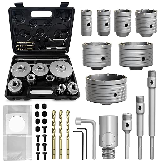 34PCS Concrete Hole Saw Kit,30/40/50/65/80/100/110mm Masonry Hole Saw, with SDS Plus Shank Drill Bit Sets, Masonry Hole Saw Tool Set for Concrete,Brick,Cement,Stone,Wall Drilling.