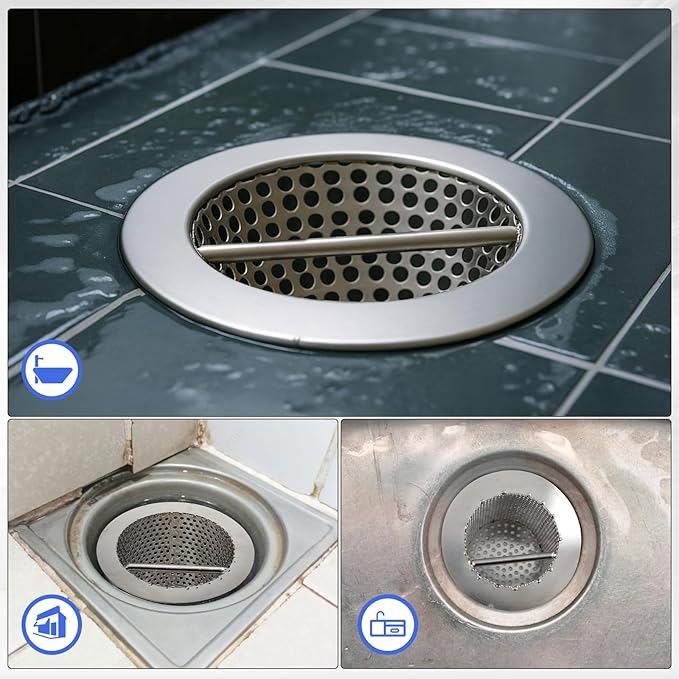3" Diameter Commercial Floor Drain Strainer 6" Tall Perforated Cylindrical Mesh 316 Stainless Steel Drain Basket with Carry Handle –heavy-duty, for Restaurants, Kitchens, Factories