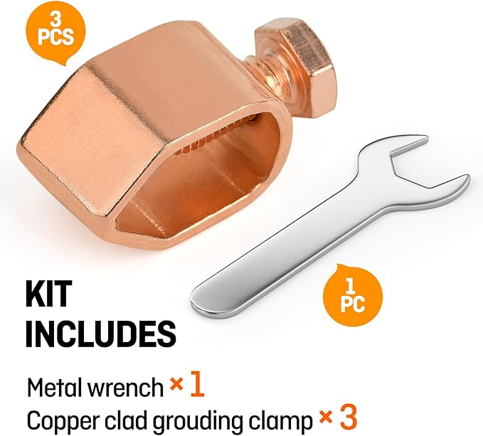 3PCS Ground Rod Clamp, Great for 1/2”- 5/8” Grounding Rods (3, Copper Clad Clamp (1/2''-5/8''))