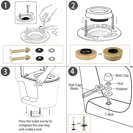 Jamini Extra Thick Toilet Wax Ring Replacement Kit – Universal Wax Seal Fits 3" & 4" Drain Pipes, Includes Bolts & Washers, Easy DIY Installation, Compatible with Below-Floor or Level Flanges