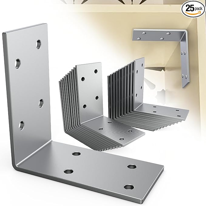 25 Pcs L Brackets Heavy Duty 12-ga Angle Fastener 3"x3" Angle Iron Galvanized L Shape Corner Brace Large Corner Bracket for Wood 90 Degree Corner Screw Bracket for Furniture,Bed,Timber,Shelf Brackets
