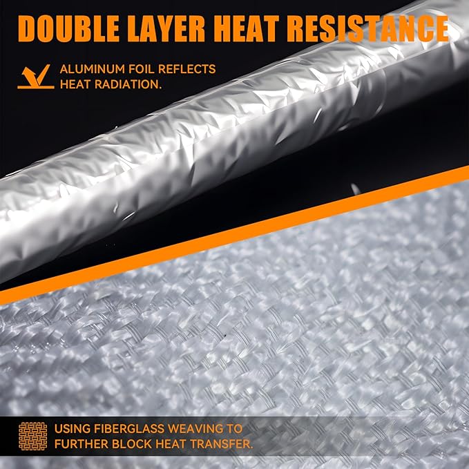 CARDI Aluminized Heat Shield Sleeving Self Wraped For Wire Fuel Line Cables Hoses Heat Wrap Length 39" I.D.1/4" Heat Resistant In Automotive UP TO 400℉