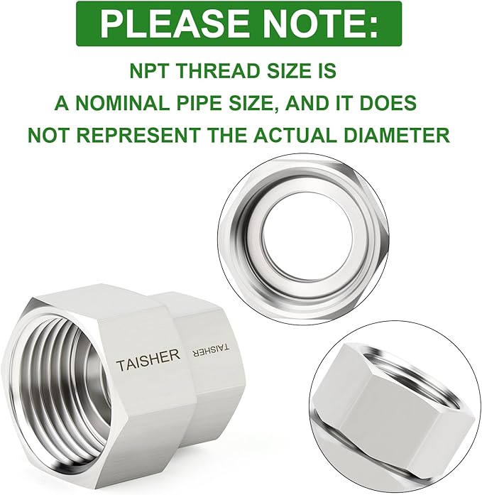 TAISHER 5PCS 304 Stainless Steel Garden Hose Adapter, 3/4" GHT Female x 3/8" NPT Female Garden Hose Connector with Washers