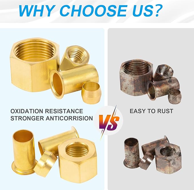 140PCS 1/4 Inch Compression Fittings Assortment kit- 60 Brass Compression Sleeve Ferrule, 60 Brass Insert & 20 Nuts - Used to Connect Lines for air,Water,Fuel,Oil and inert Gases