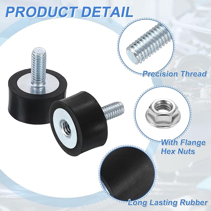 uxcell M4 Rubber Mounts, 4Pcs 15x8mm(DxH) Rubber Cylindrical Anti Vibration Isolator Shock Absorber with Lock Nut for Car Bobbin Generator Air Compressors