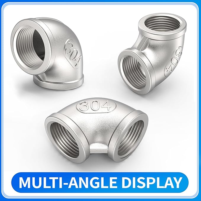ChillWaves 304 Stainless Steel Pipe Fitting, 90 Degree Elbow 1/4" NPT Female x 1/4" NPT Female Thread Adapter(6-PACK)
