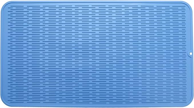 Silicone Dish Drying Mat for Multiple Usage,Easy clean,Eco-friendly,Heat-resistant Silicone Mat for Kitchen Counter or Sink,Refrigerator or Drawer Liner Lichen BlueL 4XL 32 inches x 18 inches