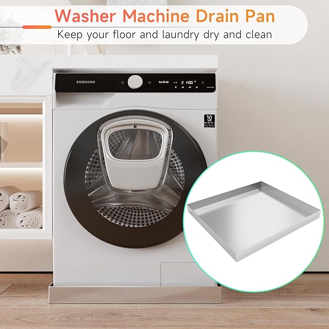Washing Machine Pan-32" x 30" x 2.5" Heavy Duty 304 Stainless Steel Washing Machine Tray, Washer Pan, Washing Drain Pan, Protecting The Floor, Wood Deck, No Hole
