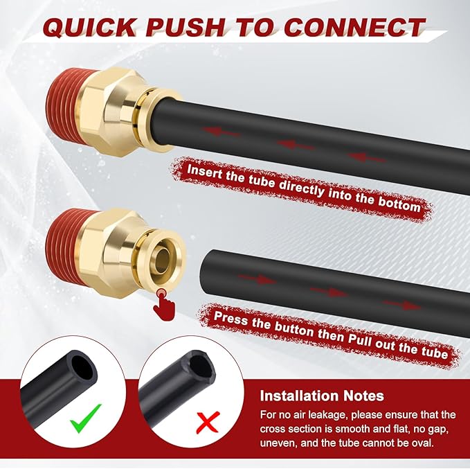 1/4" Quick Push to Connect Fittings Brass Union Straight Joint DOT Approved 1/4" Tube OD x 1/8" NPT Thread Air Line Adapter Air Suspension Kit for Truck Trailers and Air Brake System 4pcs