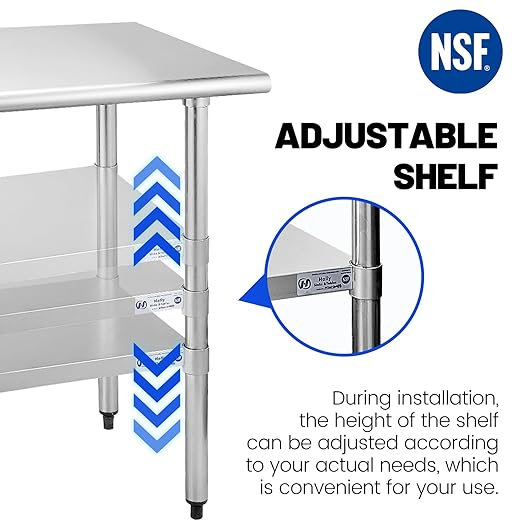 Hally Stainless Steel Table for Prep & Work 24 x 15 Inches, NSF Commercial Heavy Duty Table with Undershelf and Galvanized Legs for Restaurant, Home and Hotel