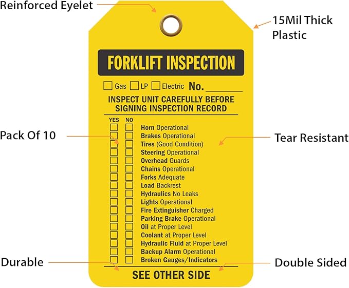 SmartSign Forklift Inspection Record Two-Sided Tags - Pack of 10 | 5.875" x 3.375" Tear Proof Plastic Vinyl, 15 mil, Made in USA