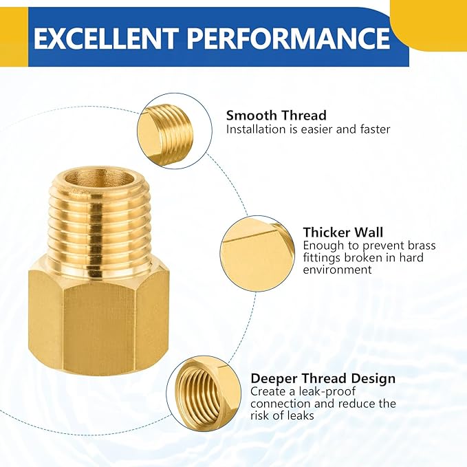100 PACK GUOFIS Brass Pipe Fittings - 3/8" Male NPT x 3/8" Female NPT Adapter to Alter Pipe Diameters(NPT017-100Pack)