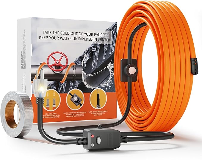 Heat Tape for Water Pipes, 18FT Pipe Heating Cable with Thermostat, Self-Regulating Freeze Protection, ETL Listed, -40°F Rated, 120V 3W/FT