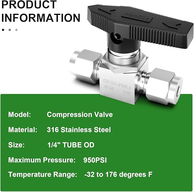 TAISHER 1PCS 316 Stainless Steel Compression Valve, 1/4" Tube OD x 1/4" Tube OD Straight Adapter