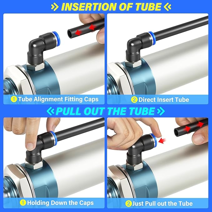 TAILONZ PNEUMATIC Black 1/4''OD 3/8''OD 10 Meter 32.8ft PU Polyurethane Air Tubing Kit Pipe Hose Air Line Tubing Air Hose Fittings Push to Connect Fittings(68PCS)