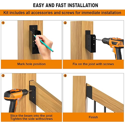 30° Stair Angle Stainless Steel Deck Railing Brackets Connectors for 2"x4" (Actual 1.5"x3.5") Railing Wood Post Stair Fence Railing Connectors with Coated Wood Screws,(2 Pair/Black)