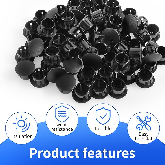100 Pcs OD 0.5"(12.7mm) Black Hole Knockout Locking Plugs,Plastic Nylon Round Drilling Hole Plugs,Flush Type Panel Round Snap in Fastener,Tube Fastener Cover for Furniture Insert End Caps