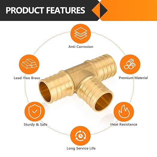 10-Pack HeSun PEX Fittings, 1"x1"x1" Pex Tee, Brass Crimp Fitting for ASTM F1807(PEX1807074-10)