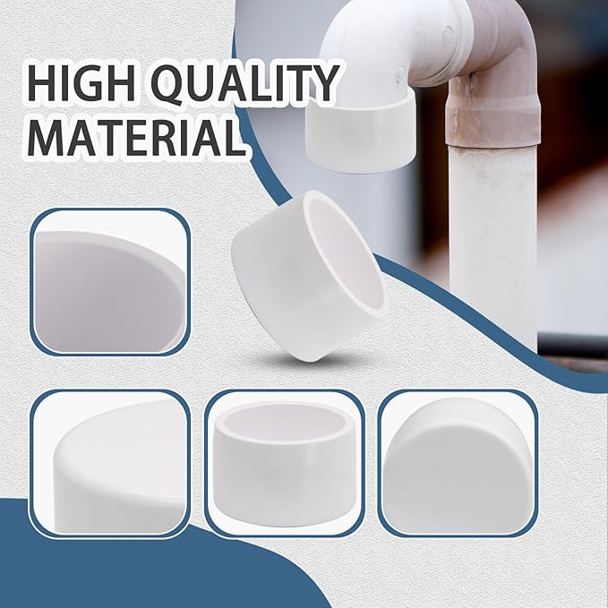 12 Pack 1 Inch PVC Cap, SCH40 PVC Pipe End Cap Fitting Furniture Grade PVC Pipe End Cap Plug Adapter, White PVC Pipe Plug Socket Fittings for Build PVC Furniture DIY Garden Shelf