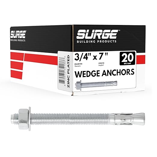 3/4" x 7" Zinc-Plated Wedge Anchors for Concrete and Cement | Heavy-Duty 3/4 Concrete Anchors (Box of 20)