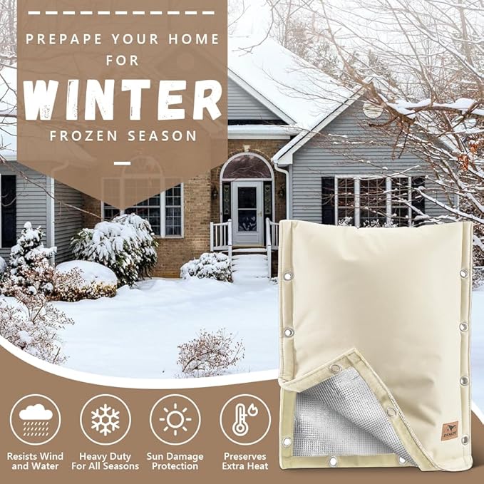 Backflow Preventer Insulation Cover - 3 Way Opening Pipe Insulation Cover for Irrigation Valve, Sprinkler Cover for Outside - Winter Freeze Protection Backflow Cover - 24" W x 24" H, Beige