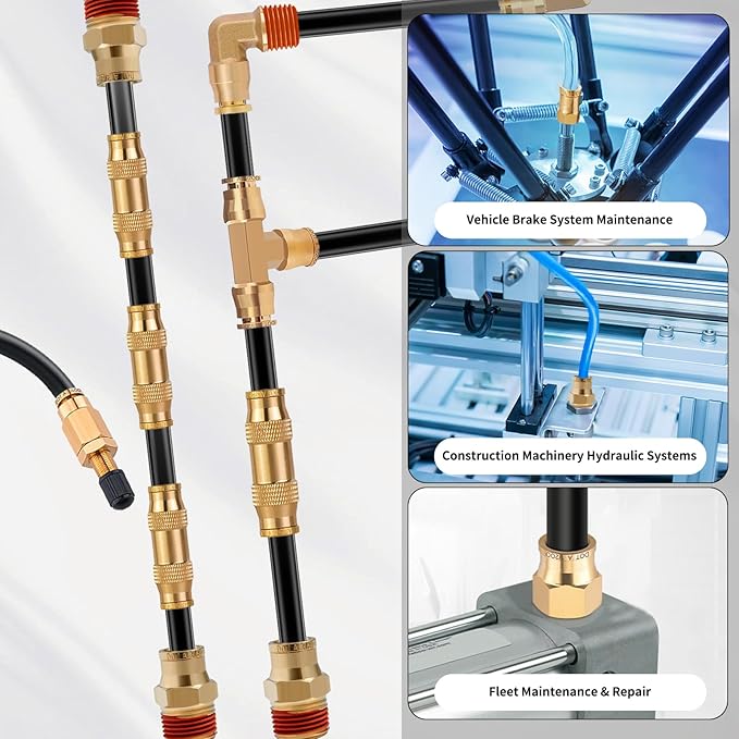 1/4" Brass Push to Connect Fittings Tee Union Dot Approved Air Brake Quick Connect Fittings Air Line Fittings Air Suspension Kit for Truck Trailers and Air Brake System 2Pcs