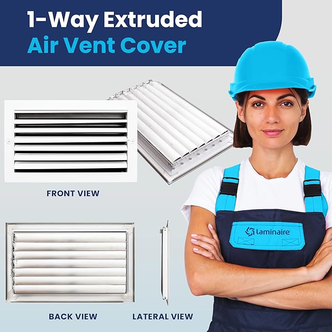 8x14 Inch (Duct Opening) Aluminum 1-Way Air Flow Vent – HVAC Vent Cover for Wall or Ceiling – Quiet HVAC Wall Register with Multi-Shutter Damper – Adjustable Curved Blade - Plastic Seal for Tight Fit