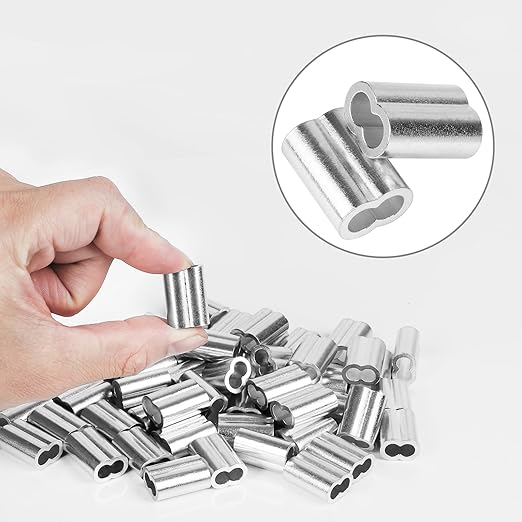 3/16" (50 PCS) Aluminum Wire Rope Sleeves, Crimping Loop Sleeve for 5mm Diameter Cable and Wire Rope, Double Barrel Crimp Sleeves Cable Ferrule for DIY, Fishing, Home & Crafts