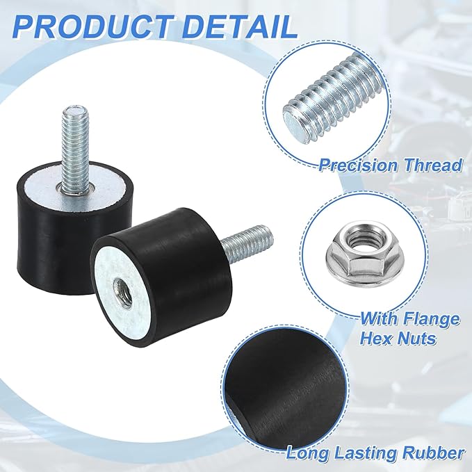 uxcell M6 Rubber Mounts, 4Pcs 24x20mm(DxH) Rubber Cylindrical Anti Vibration Isolator Shock Absorber with Lock Nut for Car Bobbin Generator Air Compressors