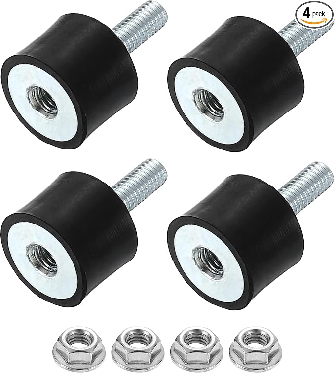 uxcell M6 Rubber Mounts, 4Pcs 20x15mm(DxH) Rubber Cylindrical Anti Vibration Isolator Shock Absorber with Lock Nut for Car Bobbin Generator Air Compressors
