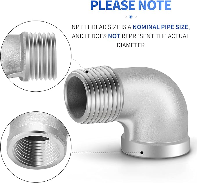 TAISHER 2PCS 304 Stainless Steel 90 Degree elbow,1-1/2" NPT Male Pipe to 1-1/2" NPT Female 304 Stainless Steel Pipe Fitting