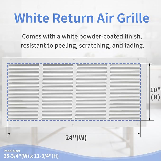 24"W x 10"H [Duct Opening Size] Steel Return Air Grille, Air Return Vent Cover for Ceiling and Sidewall - HVAC Air Vent Covers - [Outer Dimensions: 25.75"W x 11.75"H]