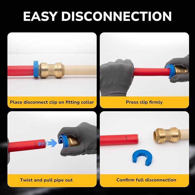 1/2" Pex Tee Pushfit, Push to Connect Brass Plumbing Fitting for Copper, CPVC, PEX Pipe, Brass Pex Fitting with Upgraded Stiffener, Disconnect Clip Included, NSF & UPC Certified, 2 Pack