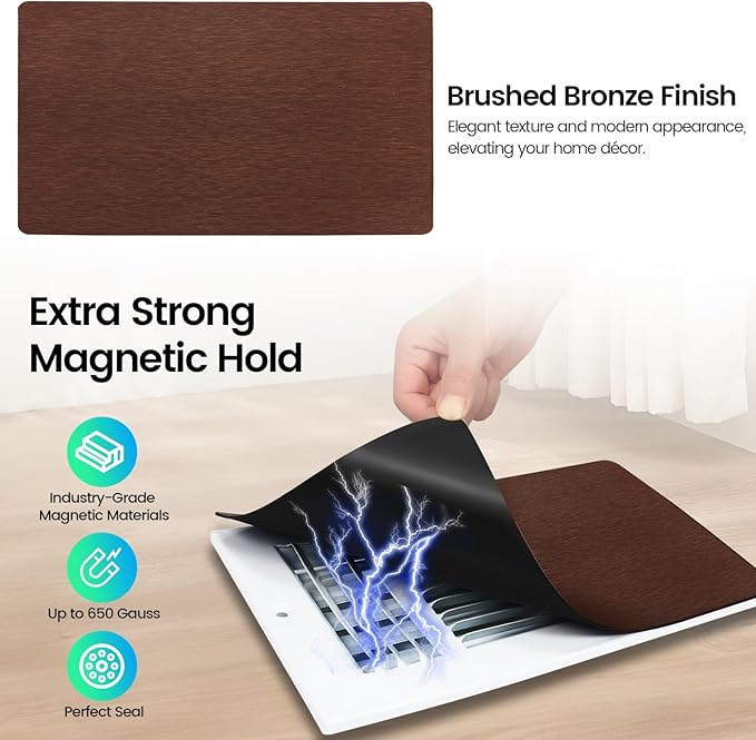 Magnetic Vent Covers, Extra Strong Magnets, Bronze 5.5" x 12" (3 Pack) Ultra Thick 60mil, Complete Seal, Air Vent Covers for Home Floor, Ceiling, Wall Registers, HVAC, AC, and Heater Vents